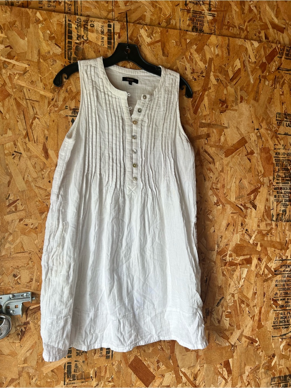 Quince White Sleeveless Pintuck Tunic Dress
